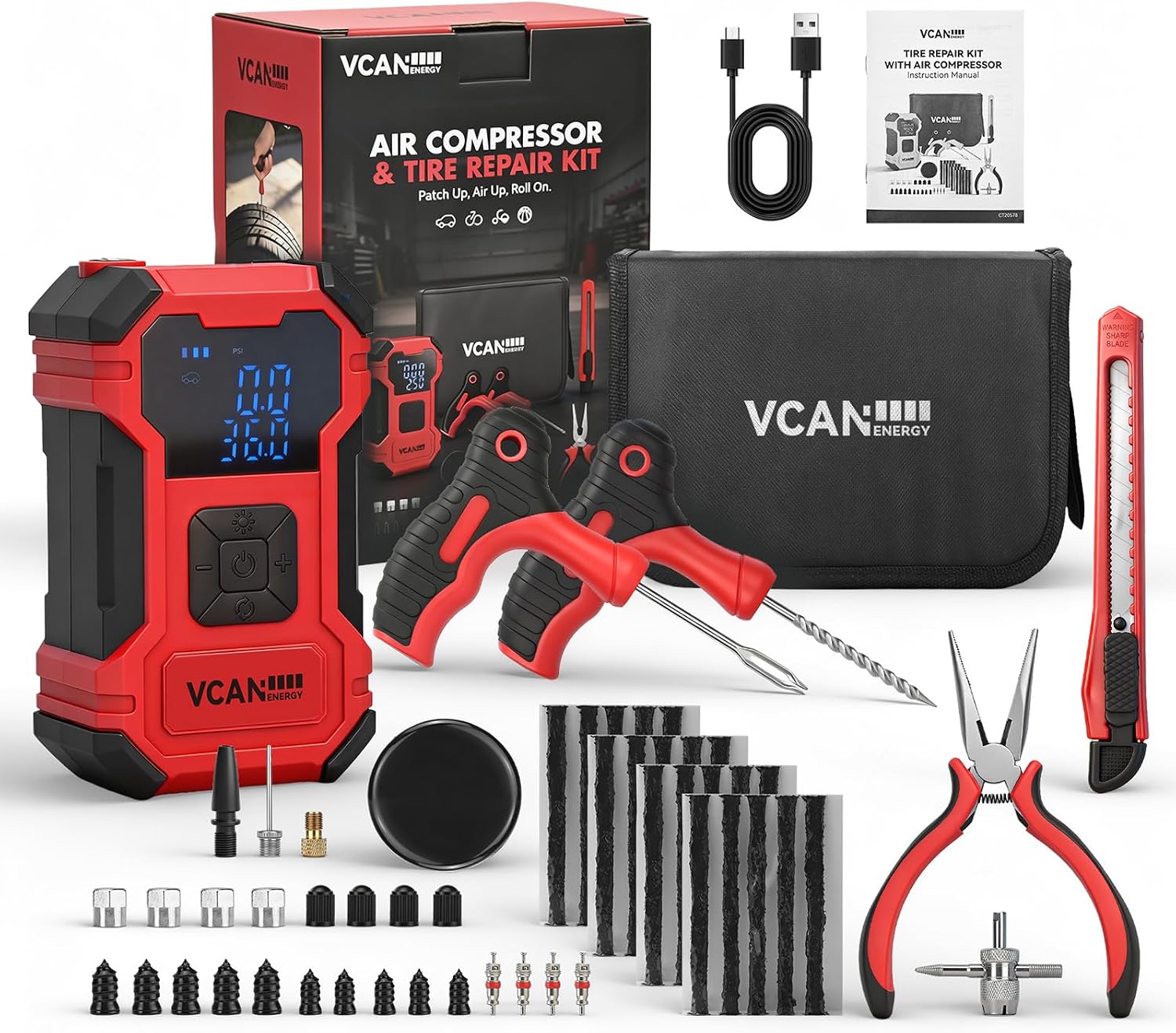 Flat Tire Repair Kit with Air Compressor