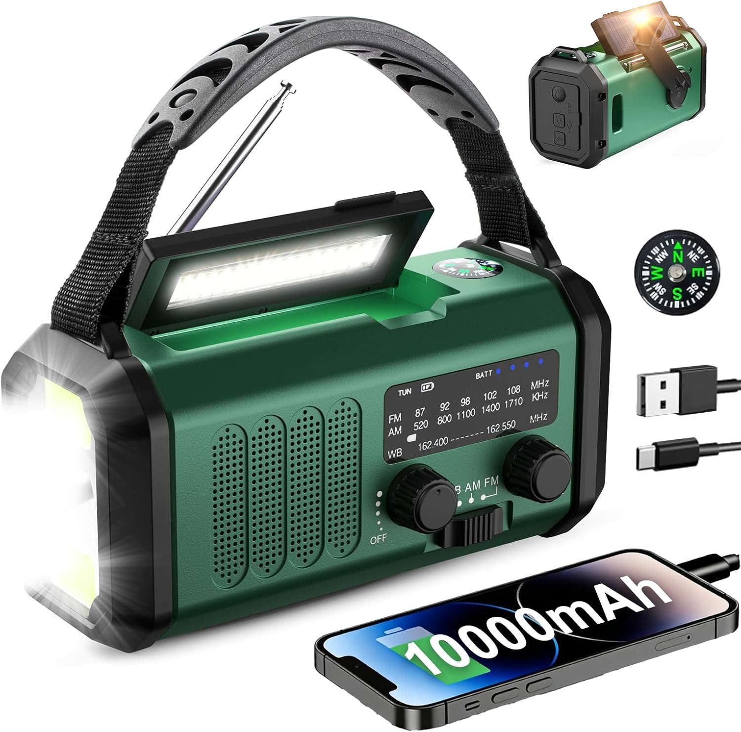 10,000mAh Hand-Crank Emergency Radio